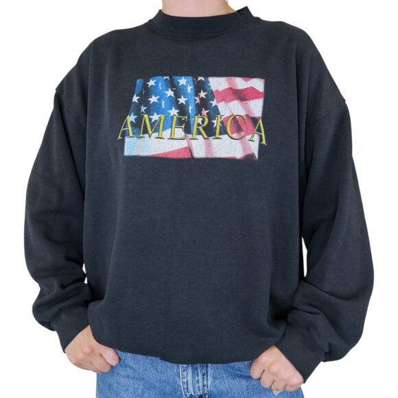 Vintage 90s Tultex American Flag Sweatshirt - Picture 1 of 8